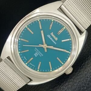 Vintage 1975 HMT Manual Wound Mens Silver Watch W/daydate & Blue accents